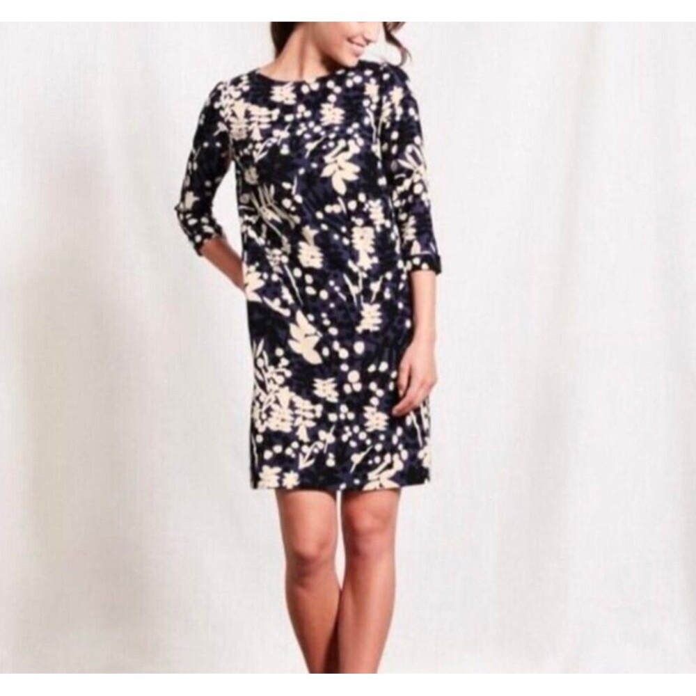 BODEN Floral Leaves, Rachel Shift Dress, Size 6, Blue White Navy